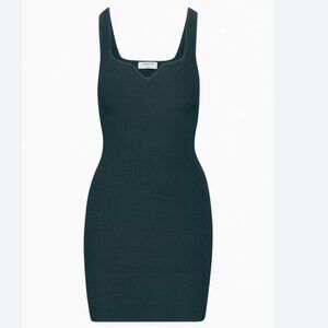 Aritzia Babaton Ribbed Sculpt Knit Notch Dress Navy Blue Size Small